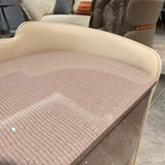 Elegant Curved TV Stand with Textured Panels, Cream Frame and Brushed Gold Hardware
